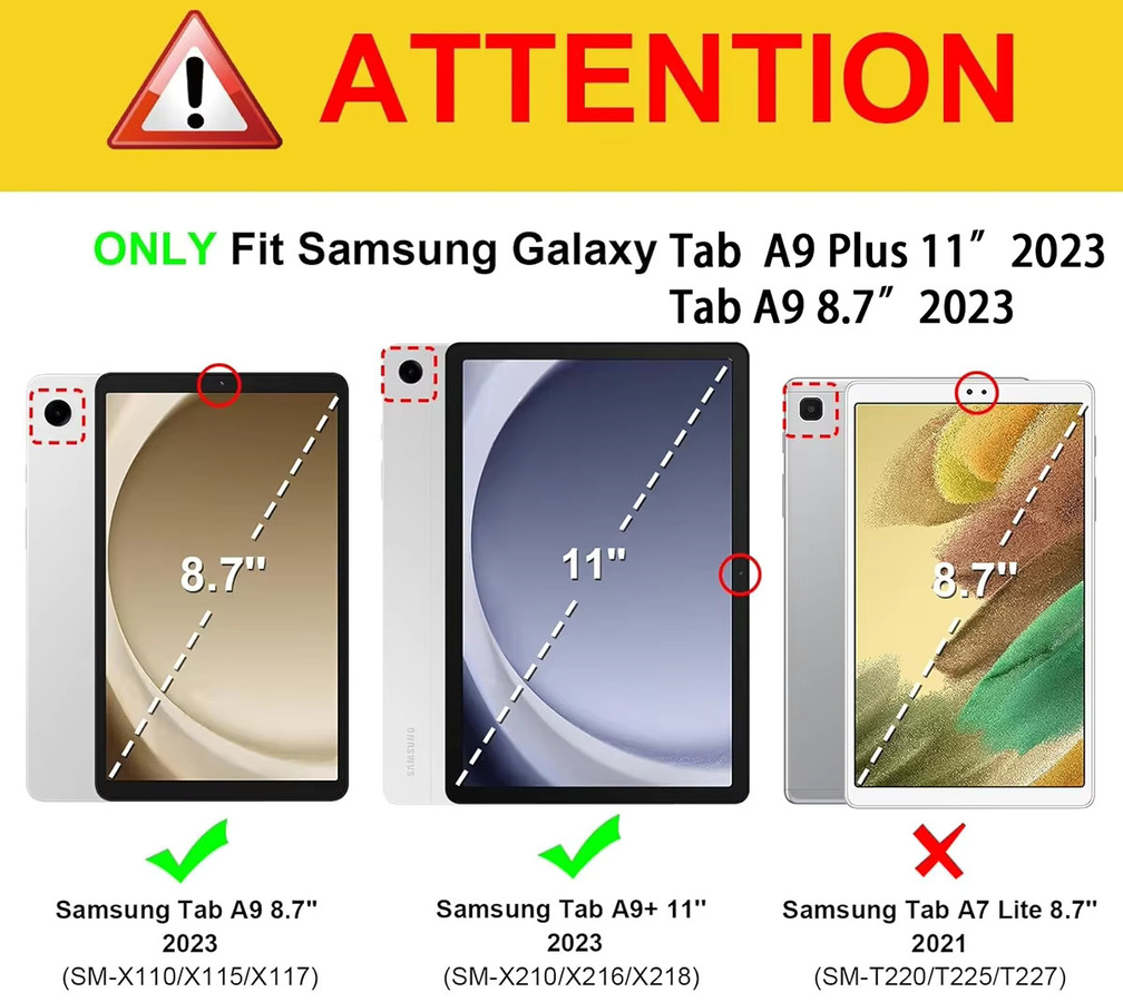 Drehbare Standhülle aus PU-Leder für Samsung Galaxy Tab A9 (8,7 Zoll, SM-X115) und Galaxy Tab A9 Plus (11 Zoll, X210) in Schwarz - Bild 4
