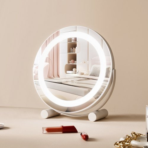 VEVOR LED Schminkspiegel mit Licht, runder Tischspiegel in Weiß mit 3 Lichtmodi, 5-fach Vergrößerung, Smart Touch Control und 360 Grad Rotation - Bild 1
