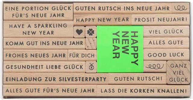 Rico Design Paper Poetry Stempelset Happy New Year in Schwarz aus Holz - Bild 1