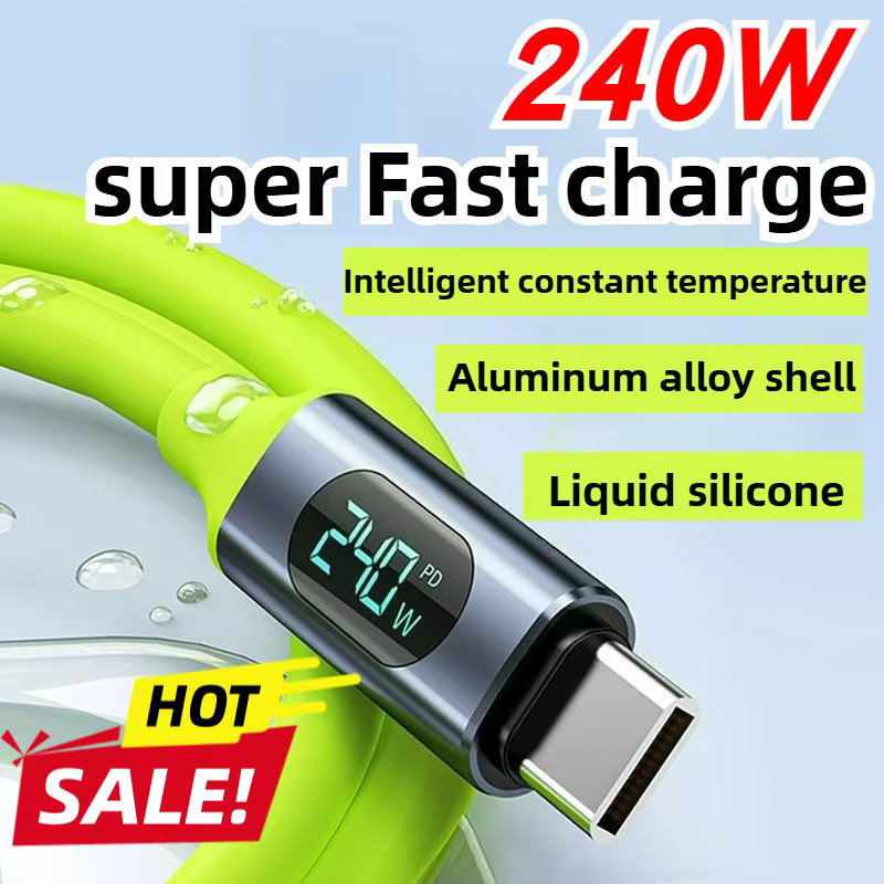 USB-C-Ladekabel mit digitaler Anzeige und USB-A-Adapter, 240 W Schnellladefunktion, Grün, Länge: 1,5 m - Bild 2