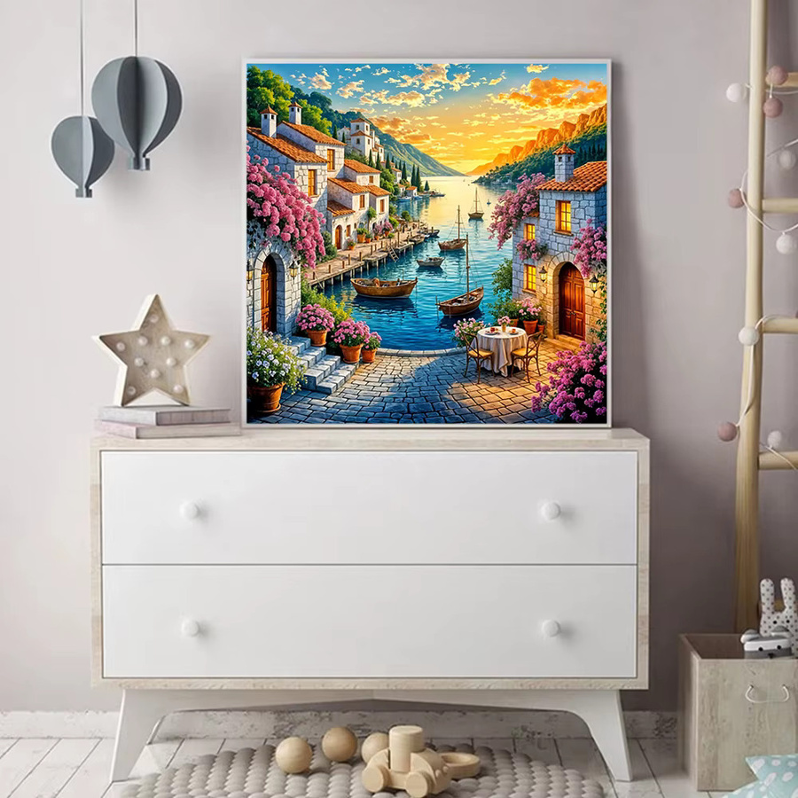 Momoart DIY Diamant-Stickerei Country House Landschaft mit Blumen, Multicolour, B/T/H: 20 x 20 x 20 cm - Bild 3
