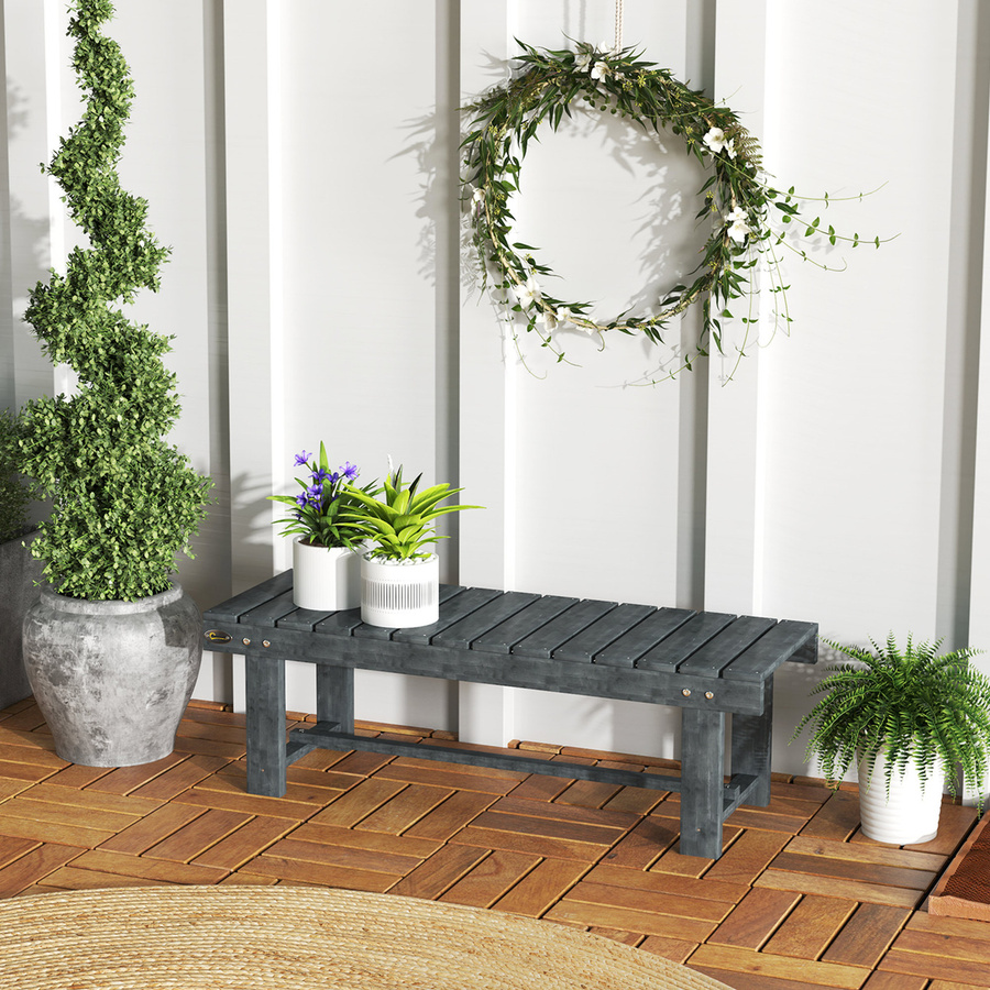 Outsunny Gartenbank für 2 Personen aus Fichtenholz in Grau, Country-Stil Außenbank für Terrasse und Garten, B/T/H: 110 x 38 x 35 cm - Bild 2