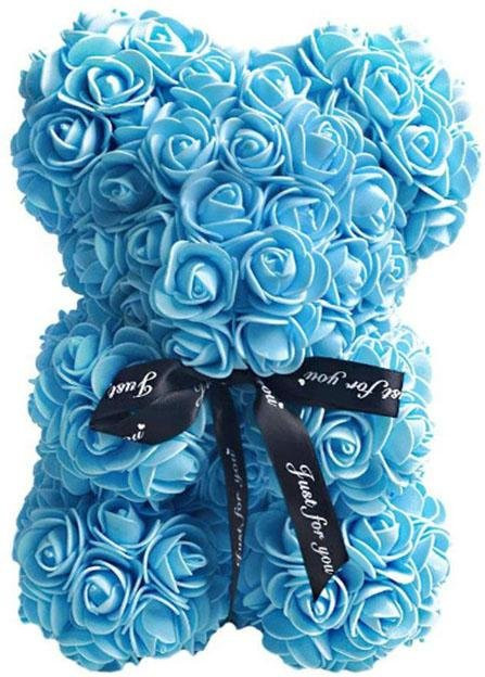LESDAFFY Home Life Blumenbär aus künstlichem Schaumstoff mit Rosen in Blau, Höhe: 25 cm - Bild 1
