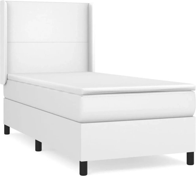 vidaXL Boxspringbett mit Matratze Weiß, Hybridbett mit Taschenfederkern aus Kunstleder und Stoff, B/T: 90 x 200 cm - Bild 1