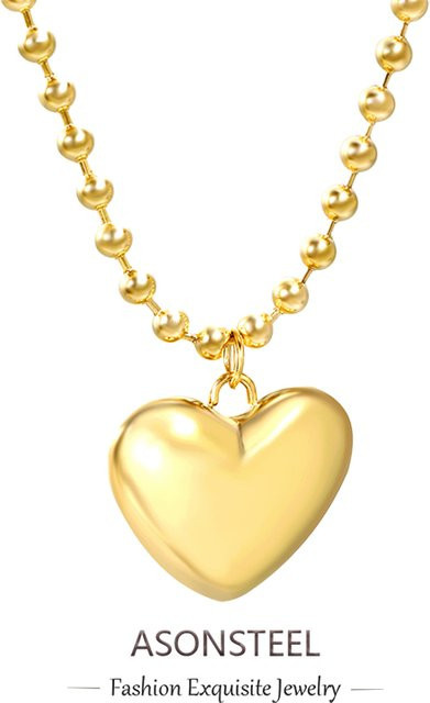 ASONSTEEL Halskette mit Herz Anhänger, Edelstahl, Gold, Damen - Bild 1