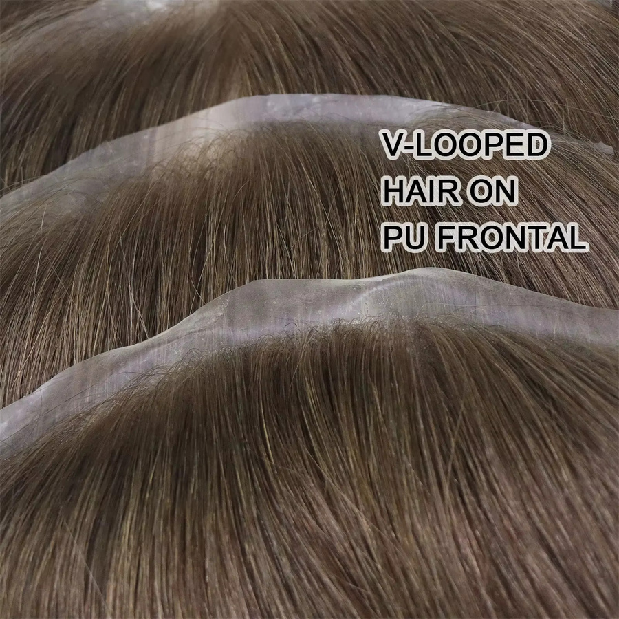 Bfirehair Toupet Echthaar, braun, V-Schleife, Herren - Bild 3