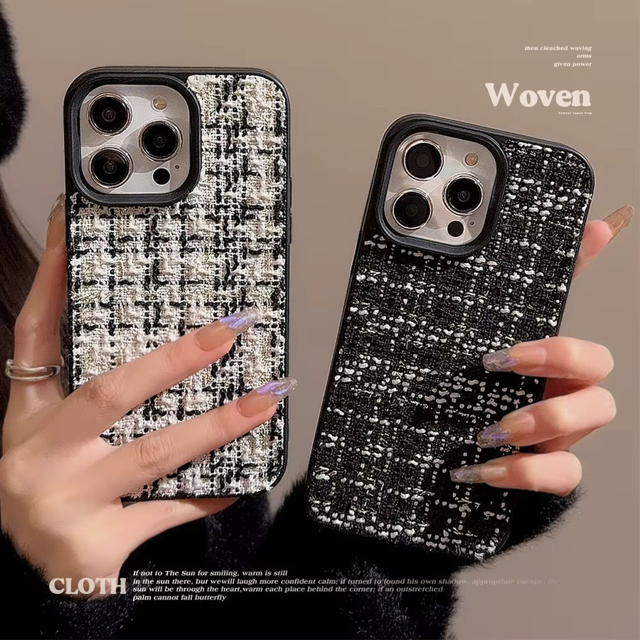 Potdemiel Luxuriöse Tweed-Karo Handyhülle mit gewebtem Muster für iPhone 17 16 15 14 13 12 11 Pro Max Plus, stoßfeste Hartschale, Multicolour - Bild 1
