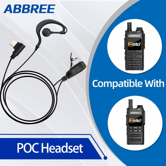 ABBREE POC Network Walkie Talkie Headset mit 360 Grad drehbarem Ohrstöpsel und integriertem PTT-Mikrofon, USB-C Funkkopfhörer In-Ear, Schwarz - Bild 1