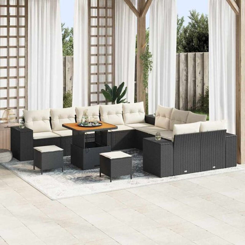 Vidaxl Garten-Sofa-Set aus Poly-Rattan in Schwarz, 13-teiliges höhenverstellbares Loungemöbel-Set im modernen Design - Bild 1