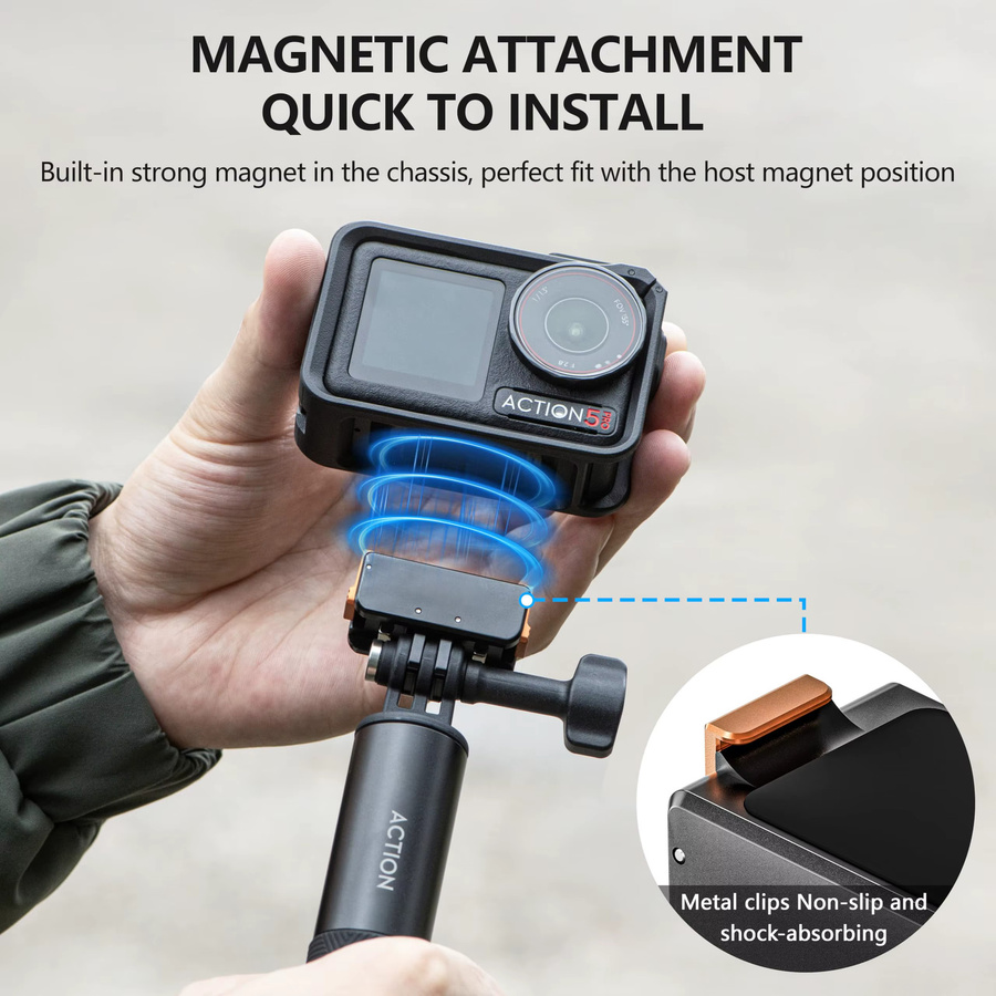 STARTRC Magnetischer Schnellverschluss Faltbarer Adapter-Halter für DJI Osmo Action 5 Pro in Schwarz mit 1/4 Zoll Schraubenloch Metallhalterung Erweiterung - Bild 3