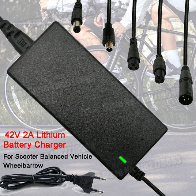 Lithium-Batterie Ladegerät 42V 2A mit 5 DC-Steckern in Schwarz für E-Roller und Elektrofahrzeuge - Bild 1