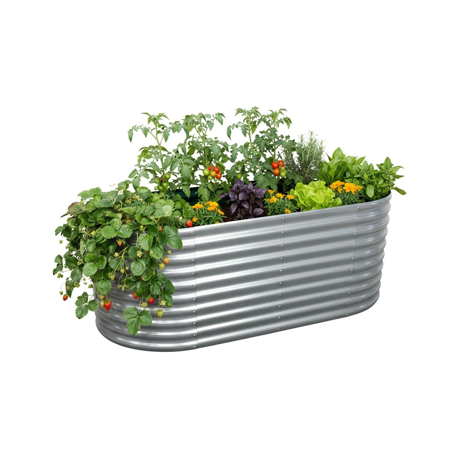 Relaxdays Hochbeet aus Metall in Silber, Halbrund, B: 160 cm, T: 80 cm, H: 80 cm - Bild 2