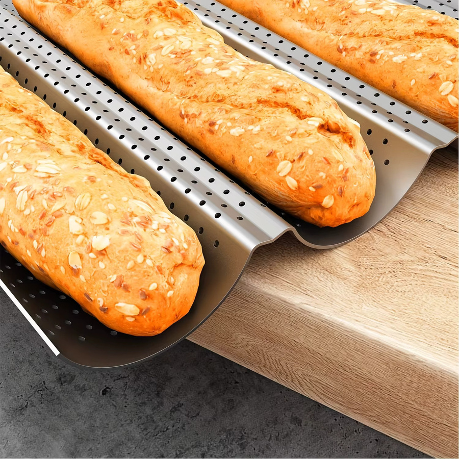 Antihaftbeschichtete perforierte Baguette-Backform aus Silikon in Schwarz für Brotlaibe und Toast - Bild 3