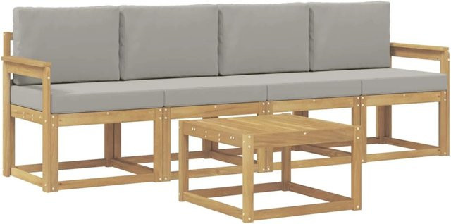 vidaXL Outdoor-Sofagarnitur 5-teilig aus Akazienholz in Weiß und Hellgrau mit Polsterkissen, B/T/H: 59 x 59 x 37 cm - Bild 1