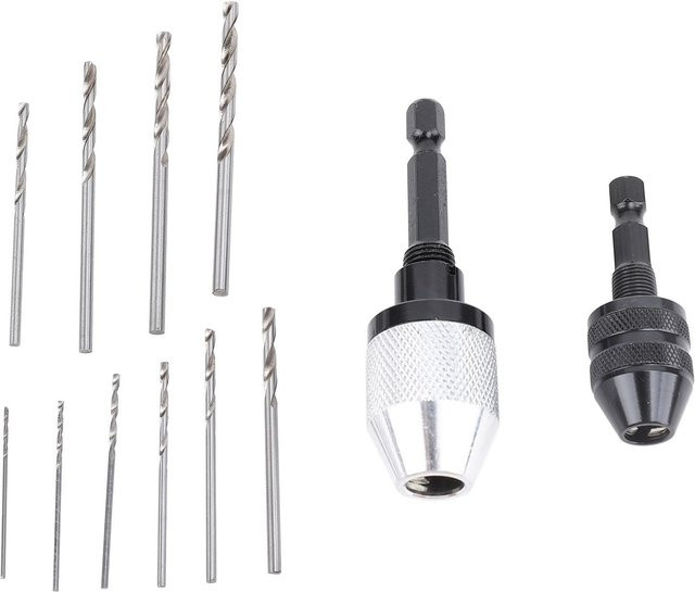 OutsideWorld Set aus 2 schlüssellosen Bohrfutter mit 10 Bits, 1/4 Zoll Sechskantschaft Schnellwechseladapter aus Stahl in Schwarz und Silber - Bild 1