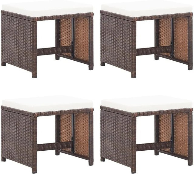 Furnicato Gartenhocker Set aus Poly Rattan mit Kissen in Braun, 4 Stück, B/T/H: 40,5 x 35,0 x 40,5 cm - Bild 1