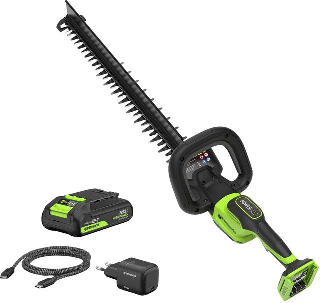 Greenworks Akku-Heckenschere-Set Gen 2 in Grün mit 56 cm Klinge, Ersatzakku und Schnellladegerät - Bild 1