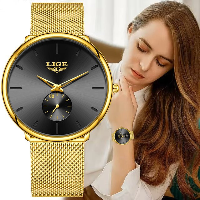 LIGE Armbanduhr Quarz, Milanaise, Gold, Damen - Bild 1