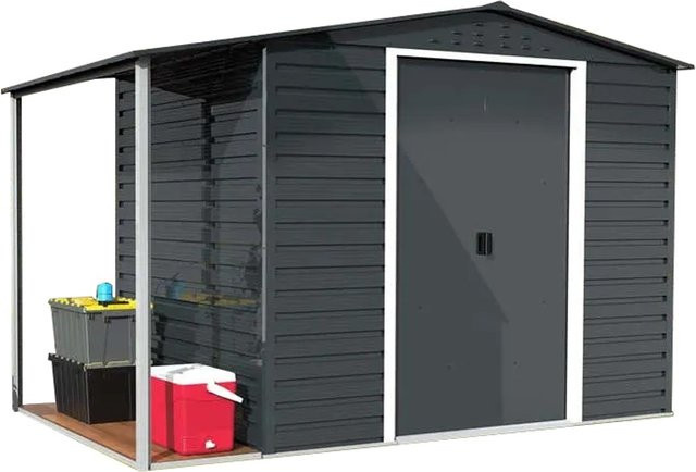 DURAMAX Metall-Gerätehaus Alpine mit Anbau aus verzinktem Stahl in Anthrazit B/T/H: 240 x 180 x 183 cm - Bild 1