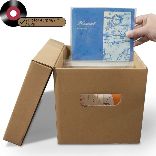 Multifunktionale Aufbewahrungsbox für CDs aus braunem Vinyl und Karton, staubdichte Organizer-Box, Breite: 17,78 cm, Höhe: 21,59 cm - Bild 1