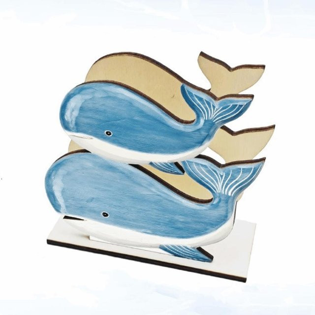 Binchi Holz-Serviettenhalter in Fischform, blauer Serviettenspender aus Holz für den Außenbereich - Bild 1