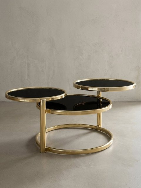 Runder Couchtisch von KADIMA DESIGN aus Glas und Metall in Schwarz und Gold, H x B x T: 58 x 58 x 43 cm - Bild 1