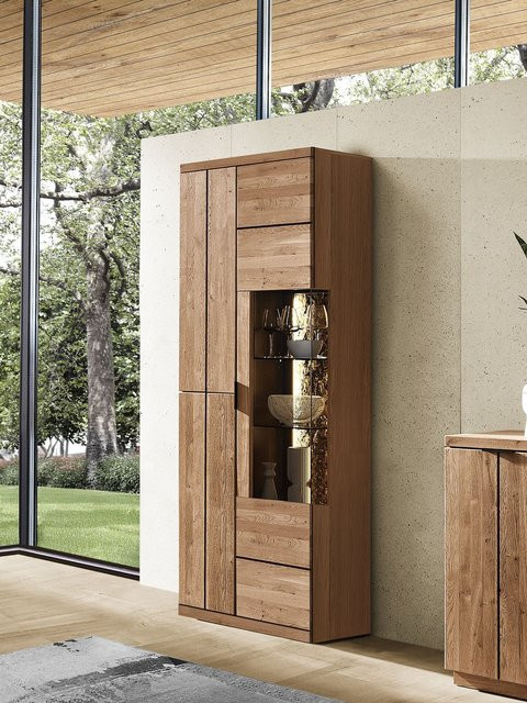 Vitrine HARPER WINBURG in Braun mit Glastüren und Soft-Close-Funktion, Wildeiche Bianco, H: 207 cm, B: 42 cm, T: 75 cm - Bild 1