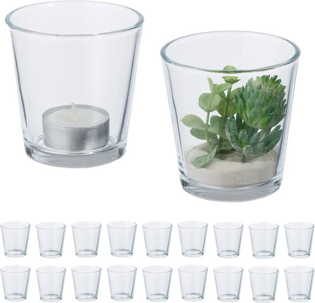 Relaxdays Teelichtgläser aus Glas in konischer Form, Transparent, 20er Set, Durchmesser: 7,5 cm, Höhe: 7,5 cm - Bild 1