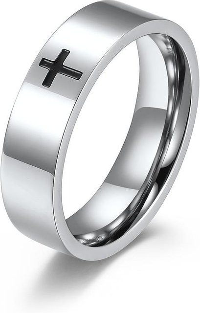YIRAN Edelstahlring, Schwarz, Kreuz, Unisex - Bild 1