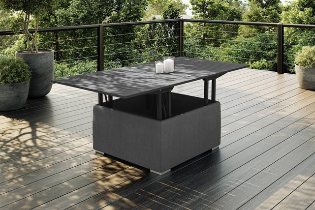 OUTFLEXX Loungetisch aus Aluminium in Anthrazit, ausziehbar und höhenverstellbar, matt, B/T/H: 77 x 77 x 40 cm - Bild 1