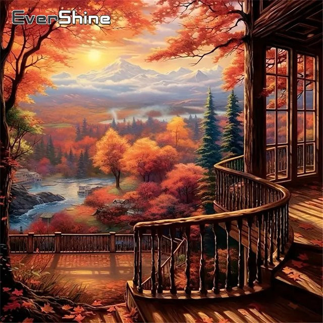 EverShine Diamantmalerei DIY Set Herbst Landschaft mit Baum und Bergen in Mehrfarbig - Bild 1