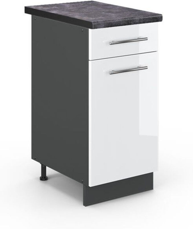 Vicco Küchenunterschrank Fame-Line in Weiß Hochglanz und Anthrazit mit Drehtüren, Breite: 40 cm, Höhe: 82 cm, Tiefe: 60 cm - Bild 1