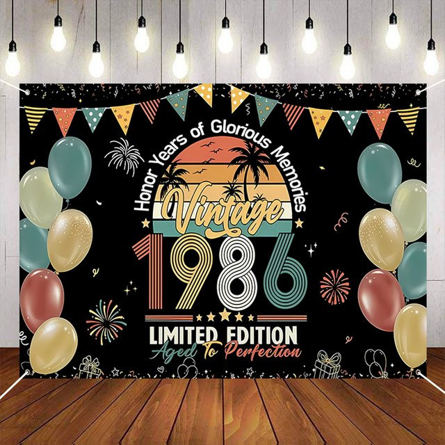 AFYPRTY Vintage 1986 Happy 40th Birthday Banner zur Geburtstagsfeier, Motiv Zurück in 1986, Mehrfarbige Fotografie-Requisiten für Erwachsene - Bild 1