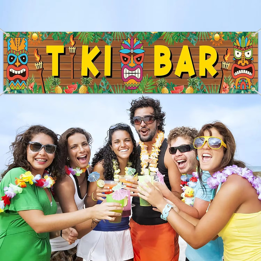 VIKAMA Tiki Bar Wandteppich mit tropischem Blumen- und Obstmuster in Multicolour - Bild 4