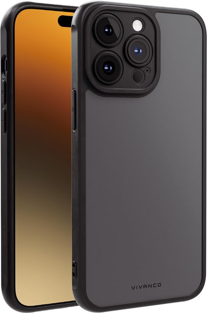 Vivanco Frosted Cover Handyhülle für iPhone 15 Pro Max mit integriertem Kameraschutzrahmen, schwarz/semi-transparent - Bild 1