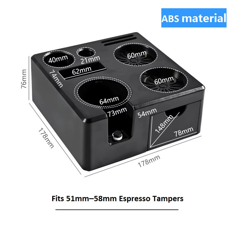 Kanone Espresso Tamper Station aus ABS mit Schublade und Siebträger Halter in Schwarz, passend für 51-58mm Tampers - Bild 4
