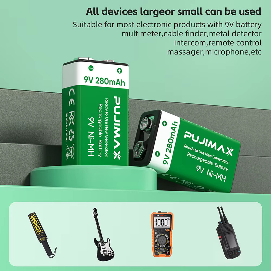 PUJIMAX 9V Ni-MH Akku-Set mit Ladegerät, 280mAh, Farbe: Grün - Bild 4