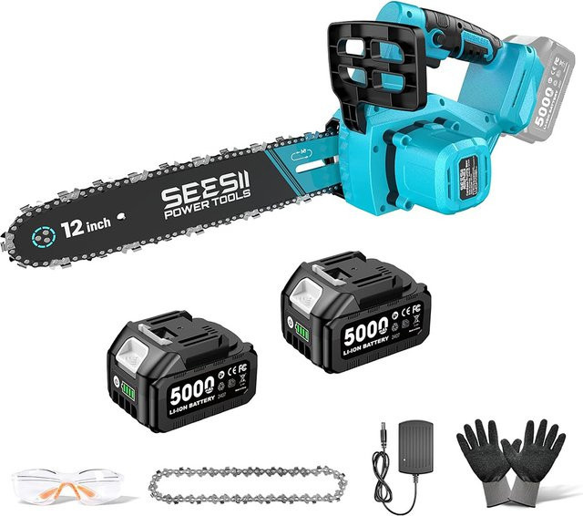 Seesii 1200W 12'' Bürstenlose Akku-Kettensäge für Makita 18V LXT Akkus als elektrisches Garten-Baumtrimmwerkzeug - Bild 1