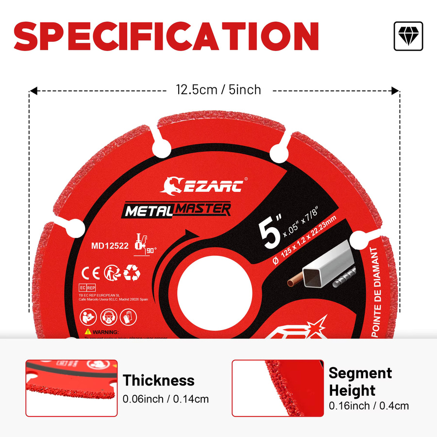 EZARC Diamant-Trennscheibe für Metall in Rot, Durchmesser: 125 mm - Bild 4