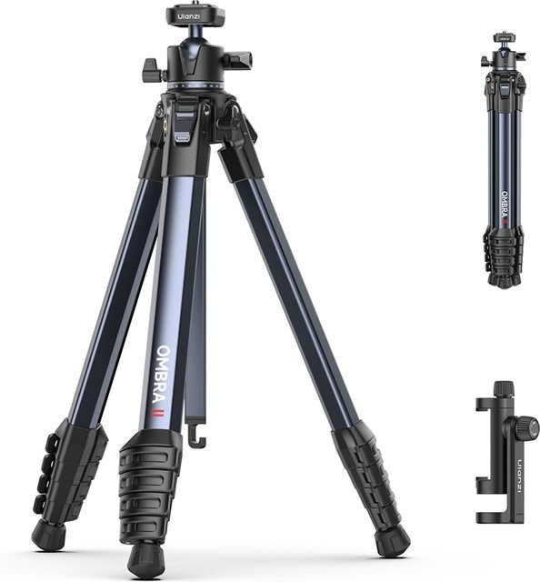 Ulanzi OMBRA II Reisestativ mit Uka Quick-Release, 360 Grad Rotations-Kugelkopf für Kamera und Smartphone, Schwarz, Traglast 10 kg - Bild 1