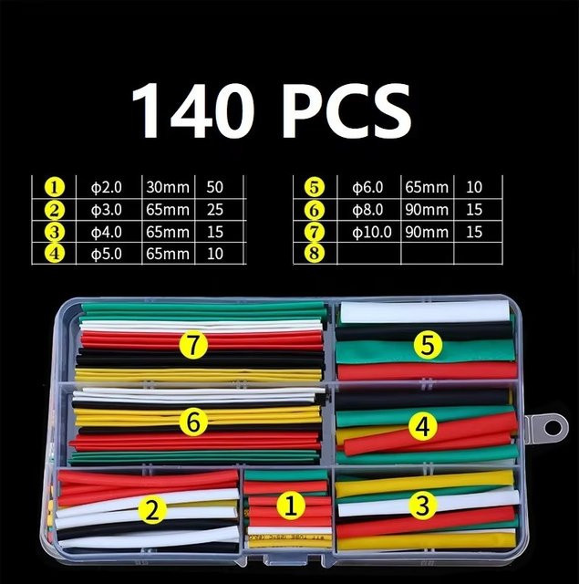 FATO Isolierschlauch Set für elektrische Verbindungskabel, 140-teiliges thermobeständiges Schrumpfschlauch-Wickelset - Bild 1