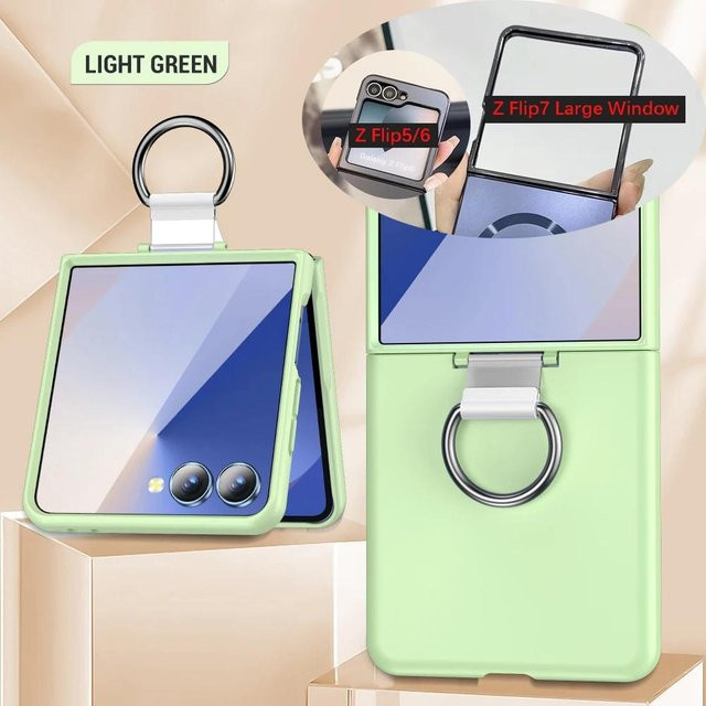 Stoßfeste Handyhülle für Samsung Galaxy Z Flip 7 6 5 4 3 mit galvanisiertem Ring in Grau und Grün, Mattes Design im Dopamin-Süßigkeiten-Stil - Bild 1