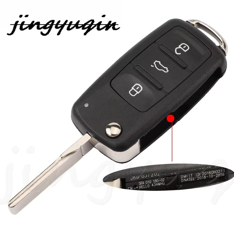 Jingyuqin 3-Tasten-Fernbedienungsschlüssel 434 MHz mit ID48-Chip in Schwarz für VW Golf Tiguan Polo Passat CC Jetta Beetle (5K0837202AD) - Bild 3