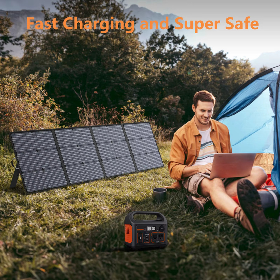 MHPOWOS Tragbares Solar-Ladegerät 220 W, faltbares Solarpanel-Set in Schwarz für Kraftstationen, Camping und Wohnmobil - Bild 4