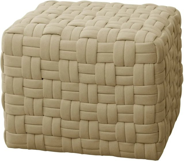 Svita Poppy Sitzpouf Hocker aus Polyleinen in Beige, geflochten, B/T/H: 55 x 55 x 42 cm - Bild 1