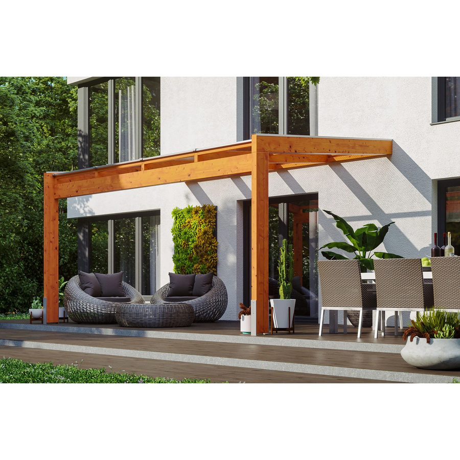 Skan Holz Terrassenüberdachung Novara aus Eiche hell mit Polycarbonat-Dach, B/T: 450 x 359 cm - Bild 2