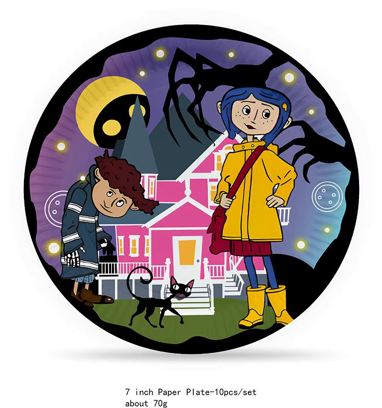 Warner Bros. Coraline Geburtstagsparty-Dekoration Set aus Papier, Mehrfarbig, Einweg-Geschirr mit Tellern, Servietten, Strohhalmen und Kuchen-Topper für Kinderpartys - Bild 2