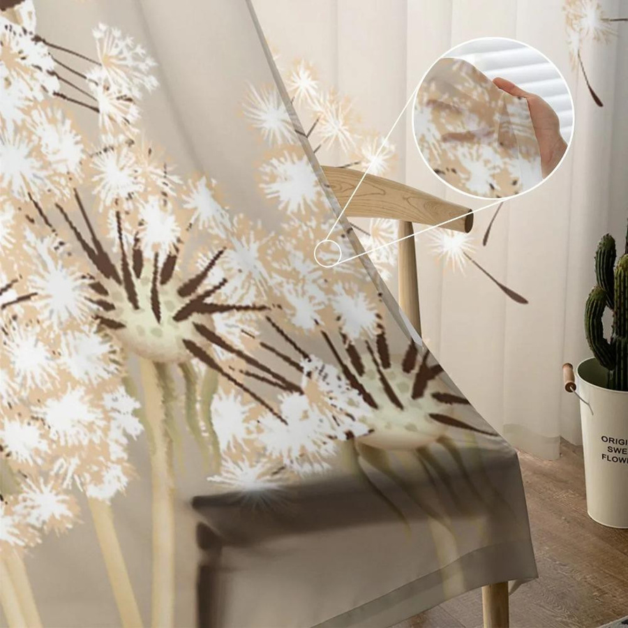 Yiran Furniture Chiffon Vorhang mit Löwenzahn Schmetterling Blumenmuster, transparent, mehrfarbig, B: 135 cm, H: 115 cm - Bild 2