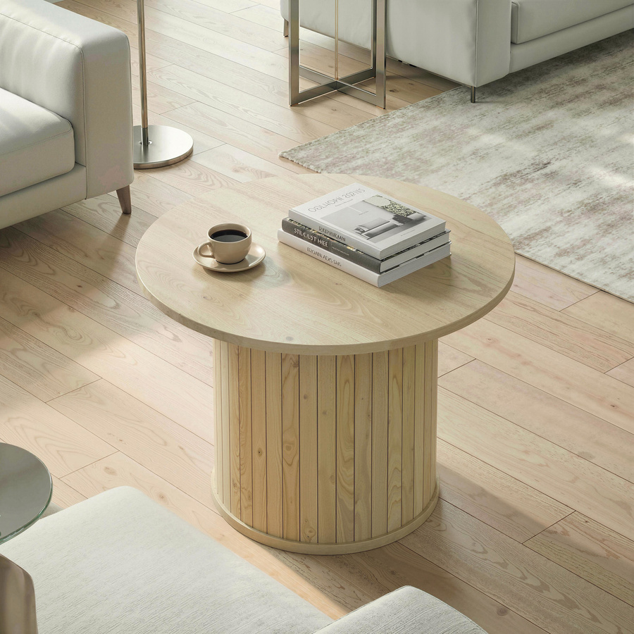 HOMCOM Couchtisch rund mit Säulenbasis und Lamellen in Natur, Durchmesser: 60 cm, Höhe: 40 cm - Bild 2