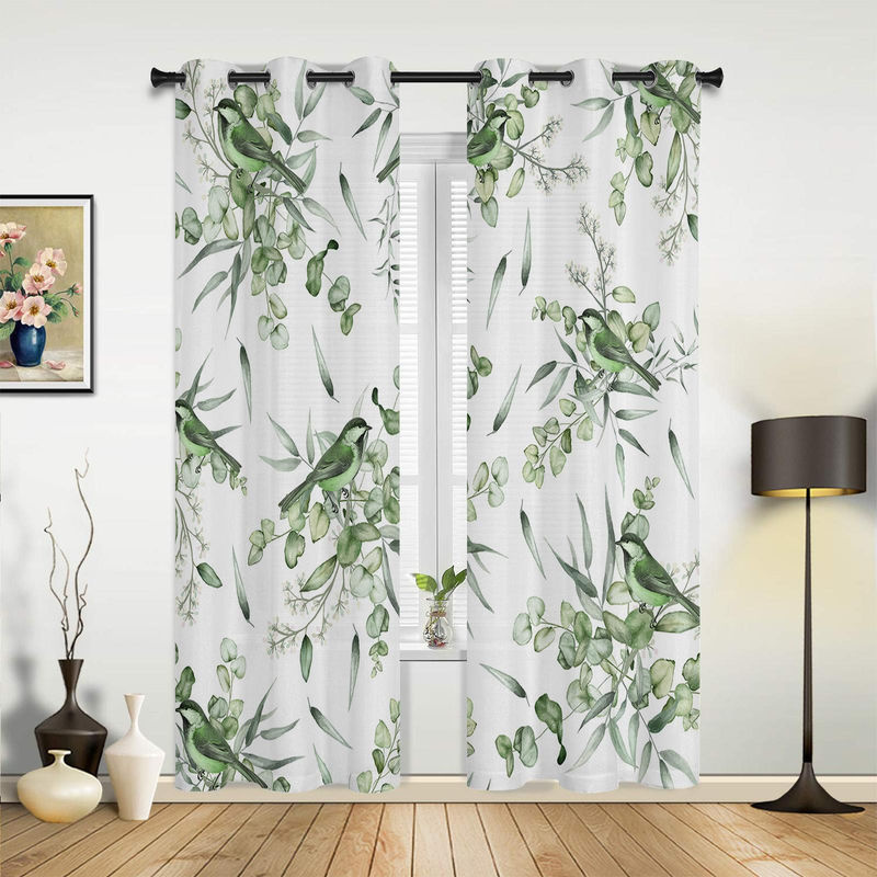 Super Six Aquarell Fenstervorhang mit sommergrünen Blättern und floralem Design, Weiß, Breite: 135 cm, Höhe: 60 cm - Bild 2
